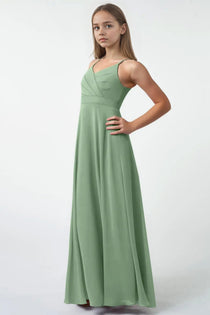 Dideyttawl Sage Green Junior Bridesmaid Dress Spaghetti Strap Chiffon A-Line Gown