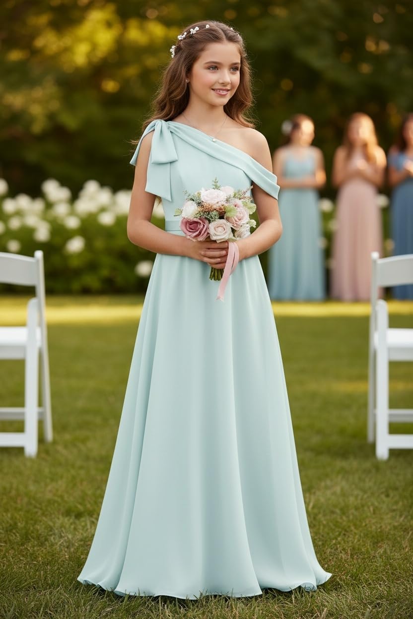 dideyttawl One Shoulder Junior Bridesmaid Dresses for Girls 4-16 Chiffon  A-Line Pageant Formal Party Ball Dress 2562