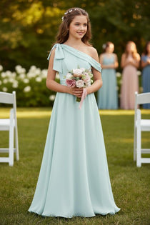 dideyttawl One Shoulder Junior Bridesmaid Dresses for Girls 4-16 Chiffon  A-Line Pageant Formal Party Ball Dress 2562