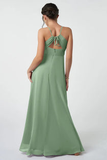 Dideyttawl Sage Green Junior Bridesmaid Dress Spaghetti Strap Chiffon A-Line Gown