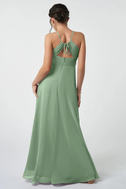 dideyttawl V-Neck Junior Bridesmaid Dress Spaghetti Straps Pleated Chiffon A-Line Flower Girl Dress 2510
