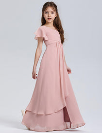 Dideyttawl Chiffon Junior Bridesmaid Dresses Ruffle Sleeves Party Gown 2506
