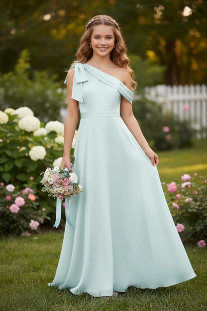dideyttawl One Shoulder Junior Bridesmaid Dresses for Girls 4-16 Chiffon  A-Line Pageant Formal Party Ball Dress 2562