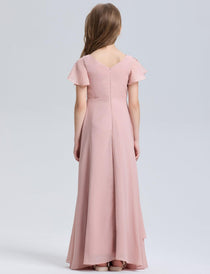 Dideyttawl Chiffon Junior Bridesmaid Dresses Ruffle Sleeves Party Gown 2506