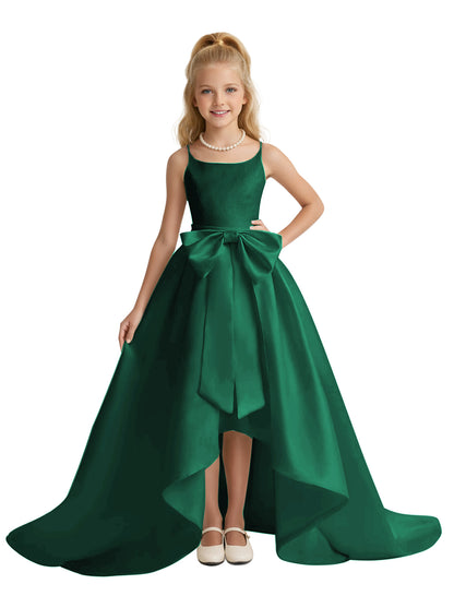 dideyttawl High-Low Big Bow Junior Bridesmaid Dresses for Girls 4-16 Satin A-Line Pageant Formal Party Dress 2535
