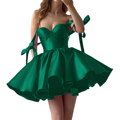 2025 Lace up Back Mini Wedding Dress Elegant Short Formal Dress Women Backless Puffy Prom Dress