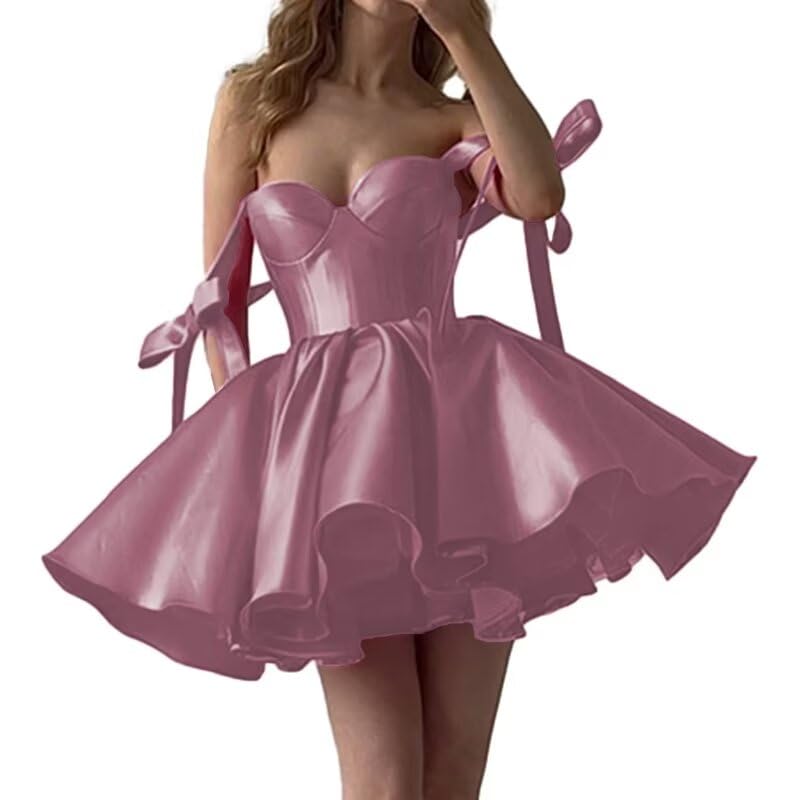 2025 Lace up Back Mini Wedding Dress Elegant Short Formal Dress Women Backless Puffy Prom Dress