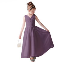 Dideyttawl Little Girls Chiffon Pageant Dress Formal Party Long Flower Girl Dresses Wedding Sleeveless Junior Bridesmaid Dress