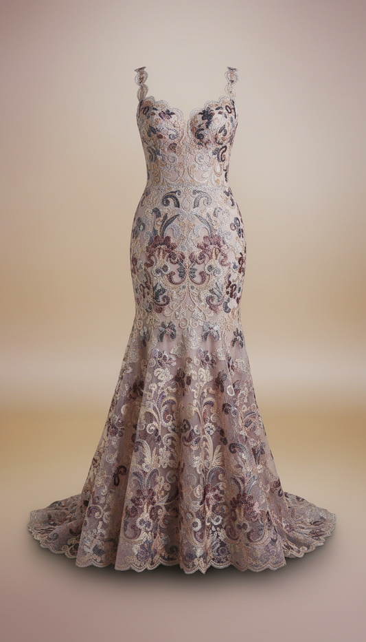 Embroidered lace mermaid gown