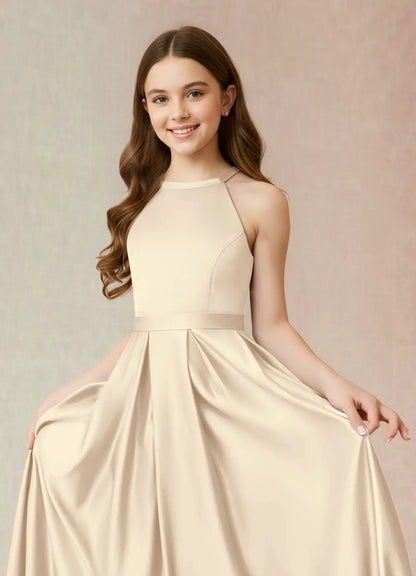 dideyttawl A-Line Junior Bridesmaid Dresses Halter Flower Girls Dress Satin Adjustable Straps Formal Gown 2532