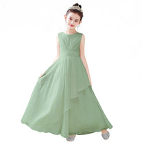 Dideyttawl White Junior Bridesmaid  Dress Chiffon Sleeveless Floor Length Gown