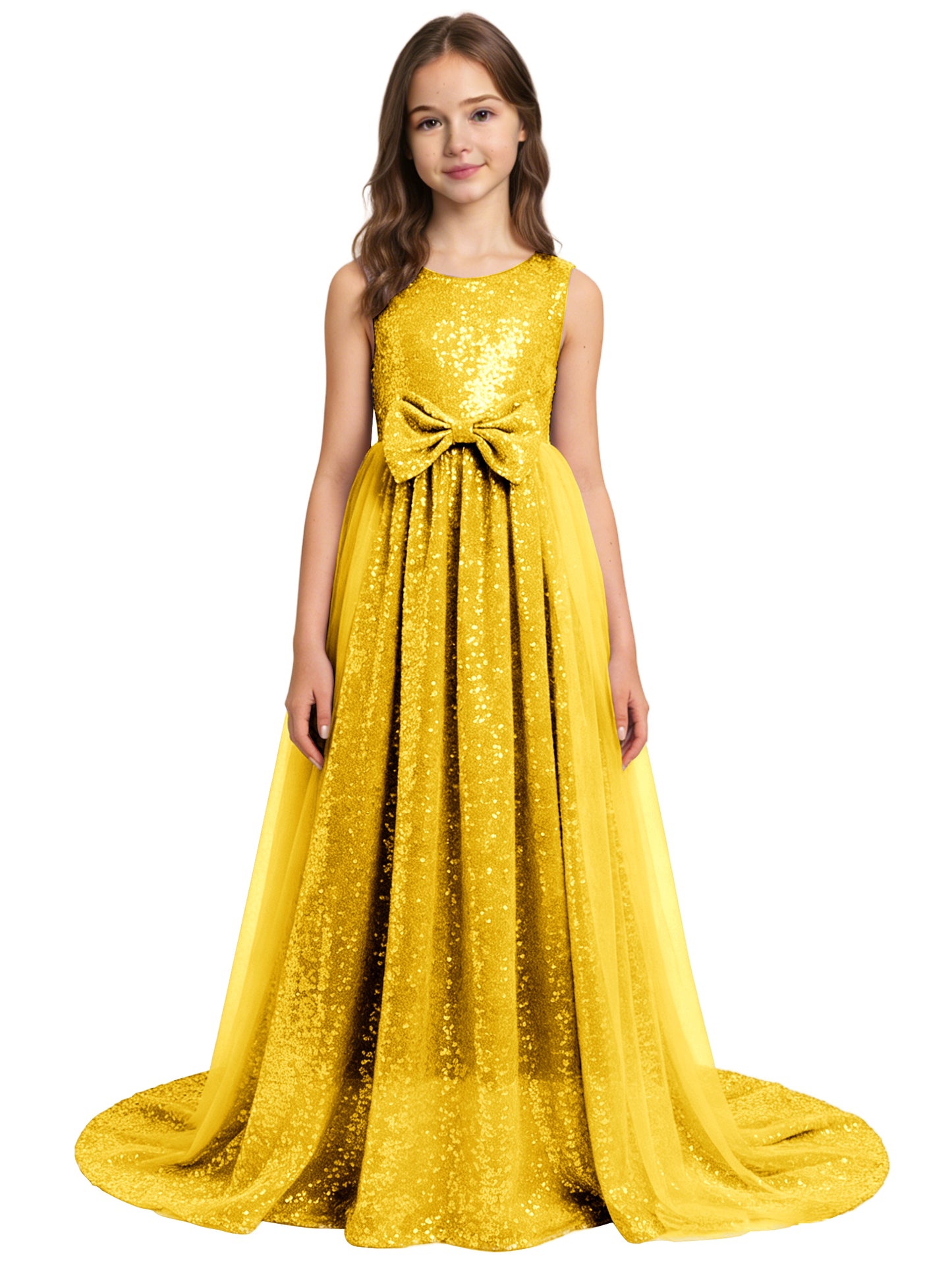 dideyttawl 2026 Flower Girls Dress Sparkly Sequins Tulle Sleeveless Prom Gown Floor Length Jr Bridesmaid Dresses 2557