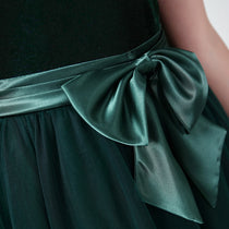 Dideyttawl Velvet Girls Formal Dress With V Neck Puff Sleeves