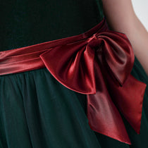 Dideyttawl Velvet Girls Formal Dress With V Neck Puff Sleeves