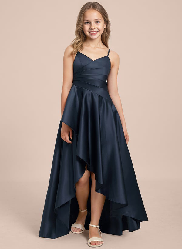 dideyttawl High Low Junior Bridesmaid Dress V-Neck Silk Satin Flower Girl Dress Sleeveless Formal Special Occasion Dress for Wedding 2523