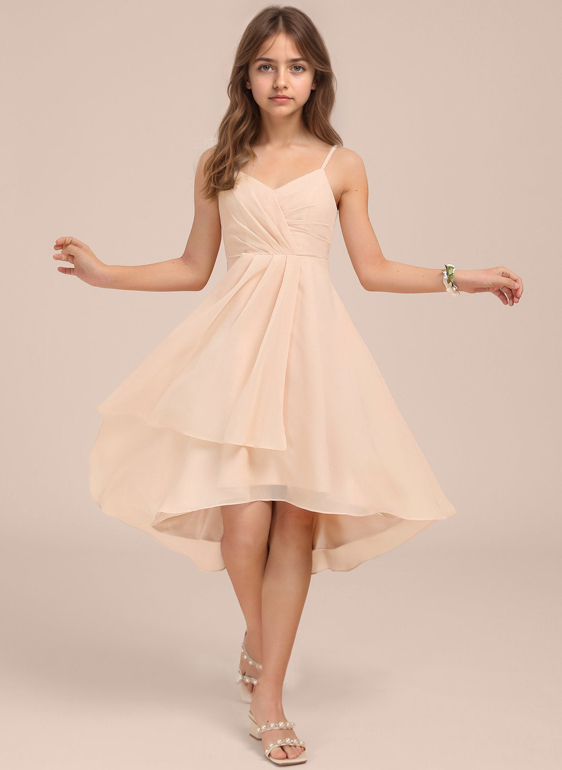 Chiffon Short Junior Bridesmaid Dresses Knee Length Sleeveless Flower Girl Dresses for 4-16 2504