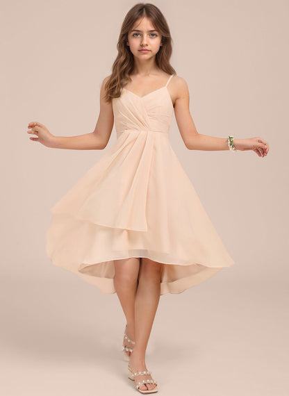 Chiffon Short Junior Bridesmaid Dresses Knee Length Sleeveless Flower Girl Dresses for 4-16 2504
