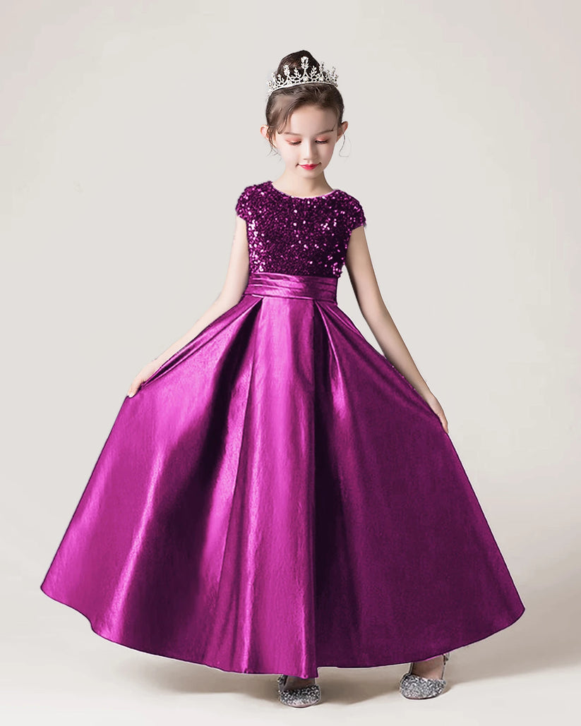 Purple Satin A-line Girls Formal Dress Front View