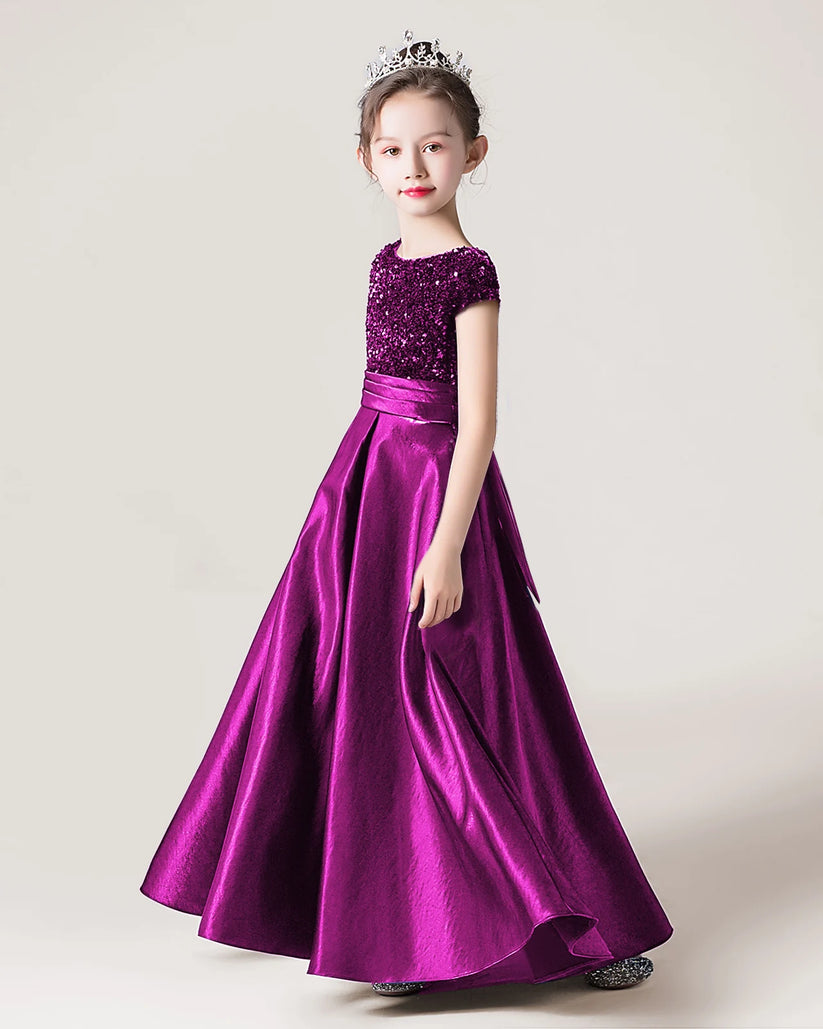 Purple Satin A-line Girls Formal Dress Side View