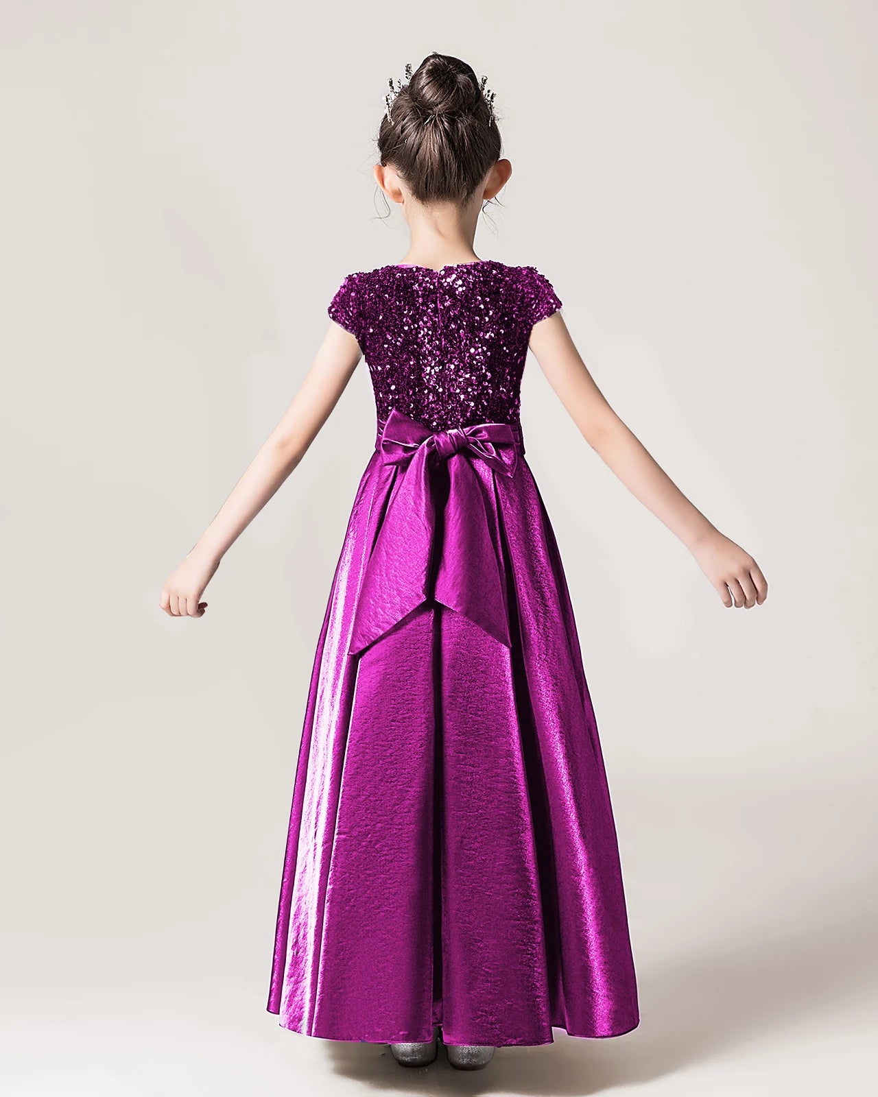 Dideyttawl Sequins Flower Girls Dress Satin Formal Brithday Party Gown
