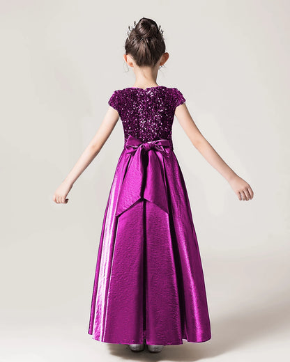 Dideyttawl Sequins Flower Girls Dress Satin Formal Brithday Party Gown