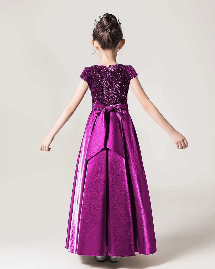 Purple Sequin A-line Girls Formal Dress Back View