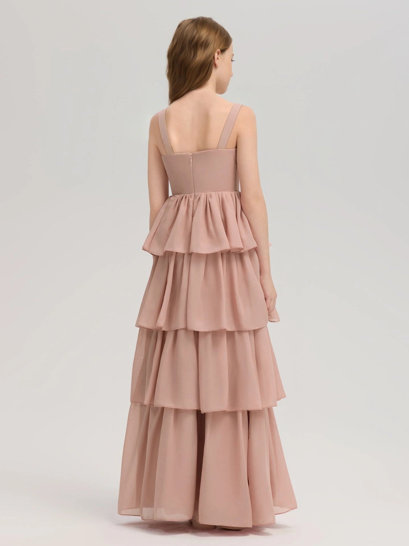 Dusty Pink Tiered Skirt Junior Bridesmaid Dress