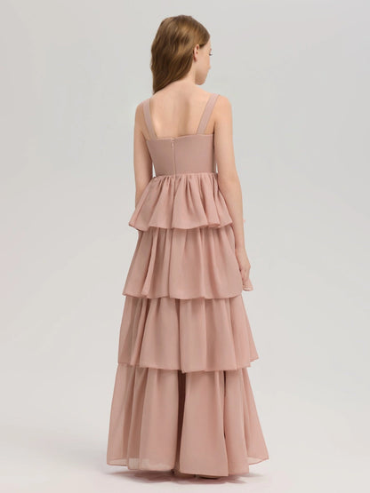 Dusty Pink Tiered Skirt Junior Bridesmaid Dress