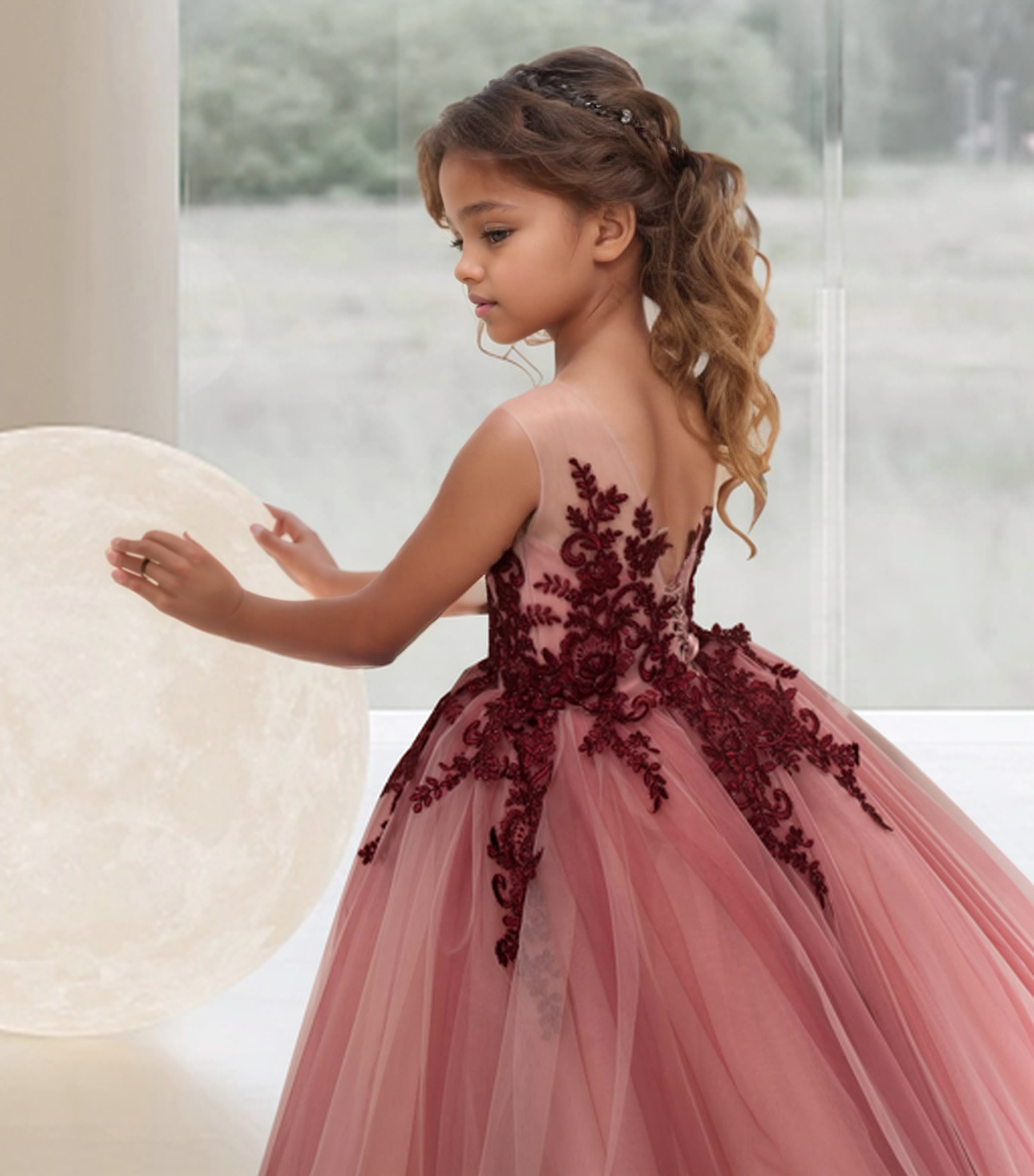 Dideyttawl 2026 Spring Lace Appliqué Ruffle Tulle Pageant Dress Ball Gown 1st Communion Formal Dress Pageant Birthday Party Dress