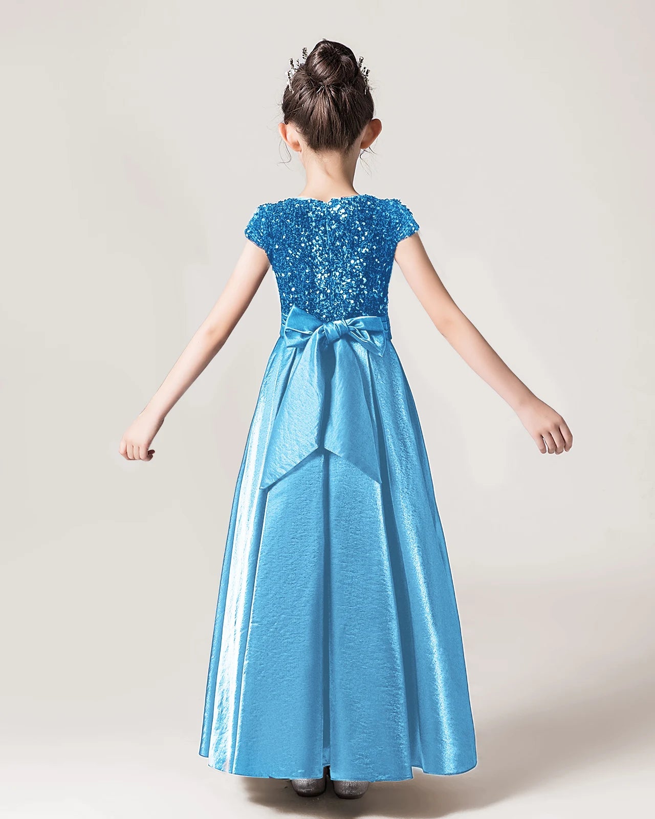 Dideyttawl Sequins Flower Girls Dress Satin Formal Brithday Party Gown