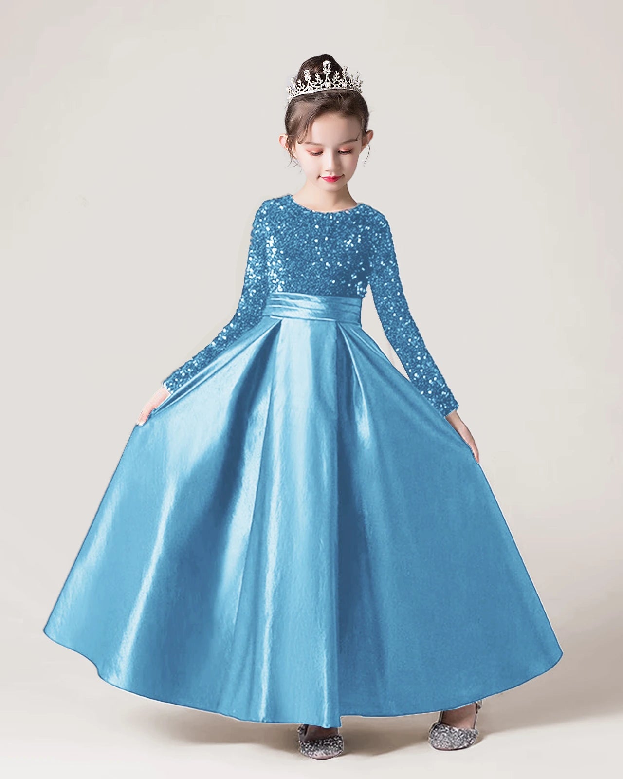 Girls Formal Dress | Long Sleeves & Sequin Bodice