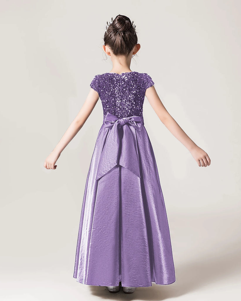 Wisteria Sequin A-line Girls Formal Dress Back View