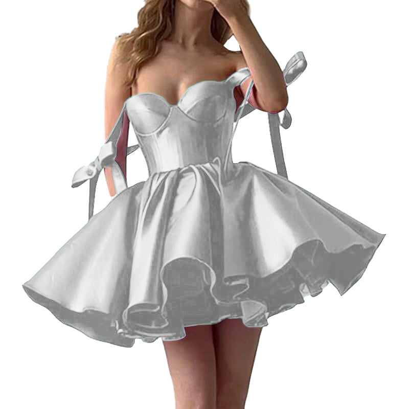 2025 Lace up Back Mini Wedding Dress Elegant Short Formal Dress Women Backless Puffy Prom Dress