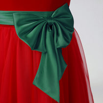 Dideyttawl Velvet Girls Formal Dress With V Neck Puff Sleeves