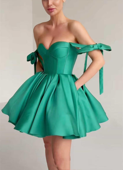 2025 Lace up Back Mini Wedding Dress Elegant Short Formal Dress Women Backless Puffy Prom Dress