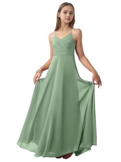 dideyttawl V-Neck Junior Bridesmaid Dress Spaghetti Straps Pleated Chiffon A-Line Flower Girl Dress 2510
