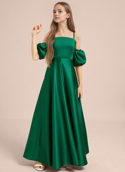 dideyttawl Girls A-Line Cold Shoulder Junior Bridesmaid Dress Silk Satin Flower Girl Dress 2525