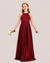 dideyttawl A-Line Junior Bridesmaid Dresses Satin Halter Special Occasion Dress Gown