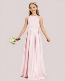 dideyttawl A-Line Junior Bridesmaid Dresses Satin Halter Special Occasion Dress Gown