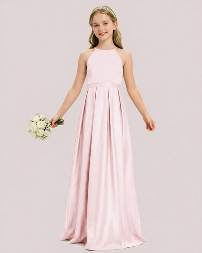 dideyttawl A-Line Junior Bridesmaid Dresses Satin Halter Special Occasion Dress Gown 2532
