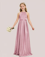 Dusty Rose Satin A-line Junior Bridesmaid Dress Front View