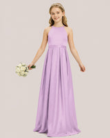 Lilac Satin A-line Junior Bridesmaid Dress Front View