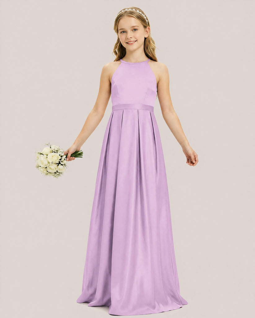Lilac Satin A-line Junior Bridesmaid Dress Front View