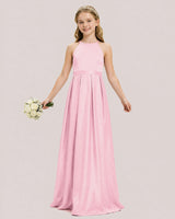 Pink Satin A-line Junior Bridesmaid Dress Front View