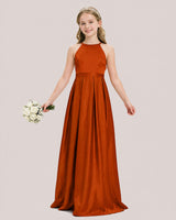 Burnt Orange Satin A-line Junior Bridesmaid Dress Front View