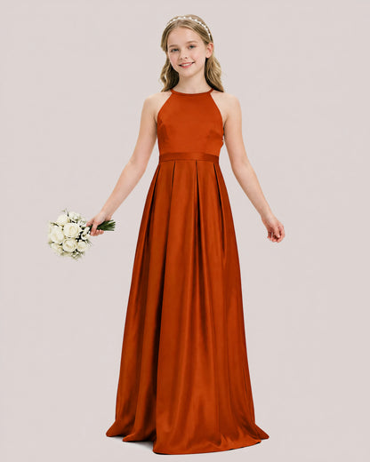 dideyttawl A-Line Junior Bridesmaid Dresses Satin Halter Special Occasion Dress Gown 2532