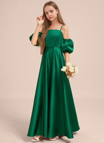 Dideyttawl Cold Shoulder Junior Bridesmaid Dress Satin Girls Pageant Gown 2525