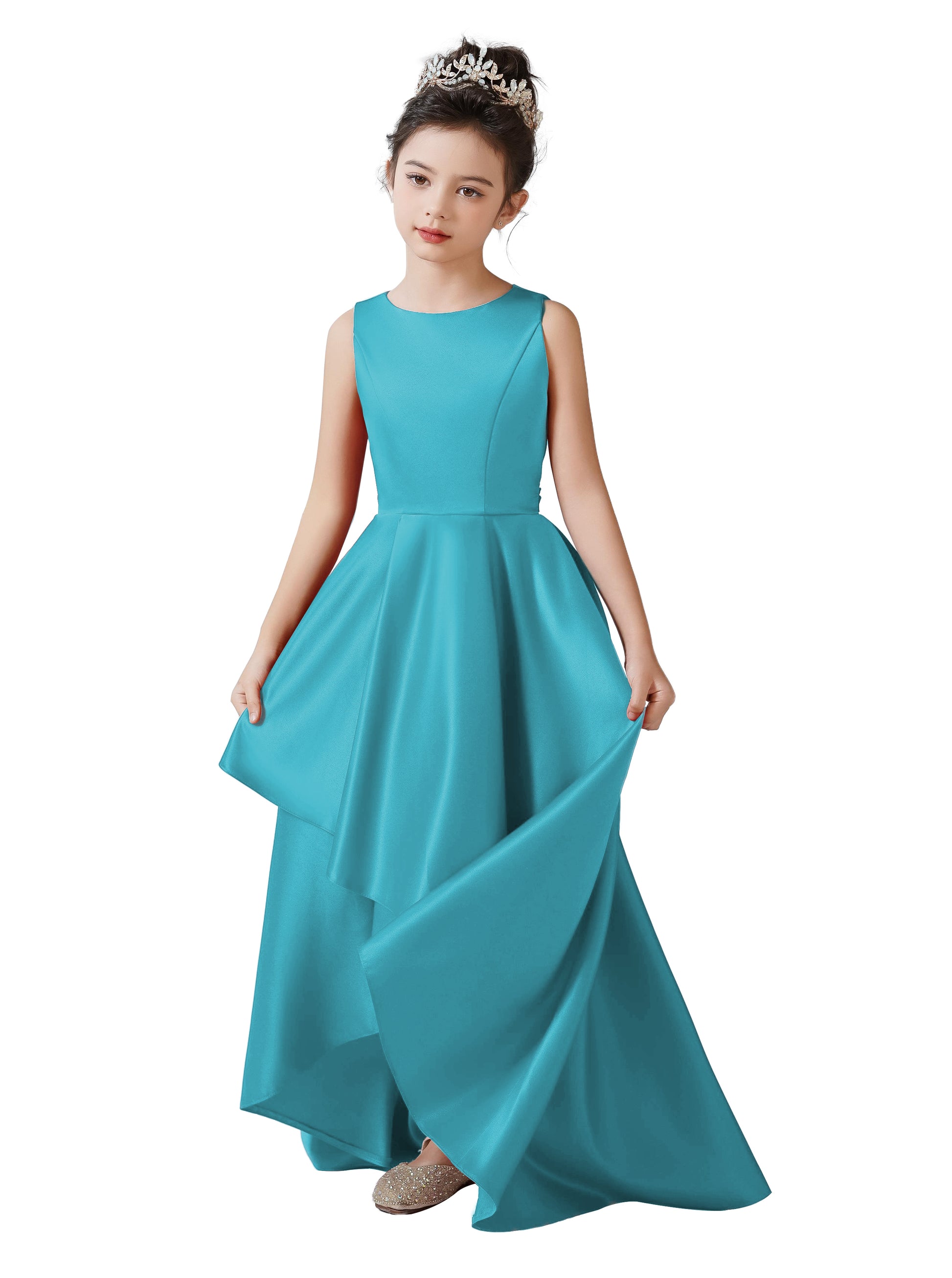 Dideyttawl High Low Satin Flower Girls Dress Sleeveless Party Prom Ball Gown Formal Special Occasion Wedding Guest Junior Bridesmaid Dress, Dusty Blue Dideyttawl High Low Satin Flower Girls Dress Sleeveless Party Prom Ball Gown Formal Special Occasion Wedding Guest Junior Bridesmaid Dress, Dusty Blue