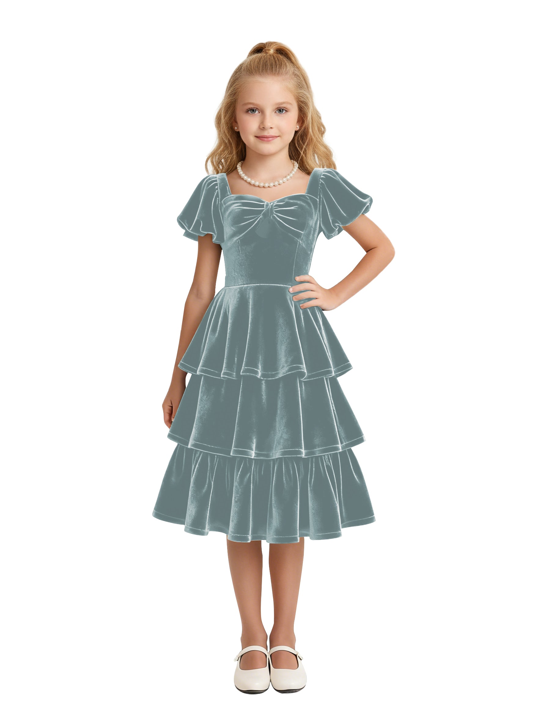 Dideyttawl Pleated Velvet Girls Formal Dress with Short Formal Party Gown 2543