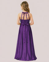 Purple Satin A-line Junior Bridesmaid Dress Back View
